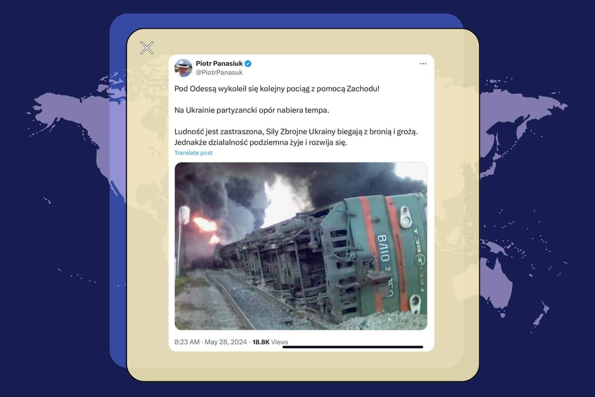 Image accompanying Na platformie X pojawił się wpis o wykolejeniu się pociągu pod Odessą, przewożącego pomoc z Zachodu, opatrzony zdjęciem z rzekomego wypadku.