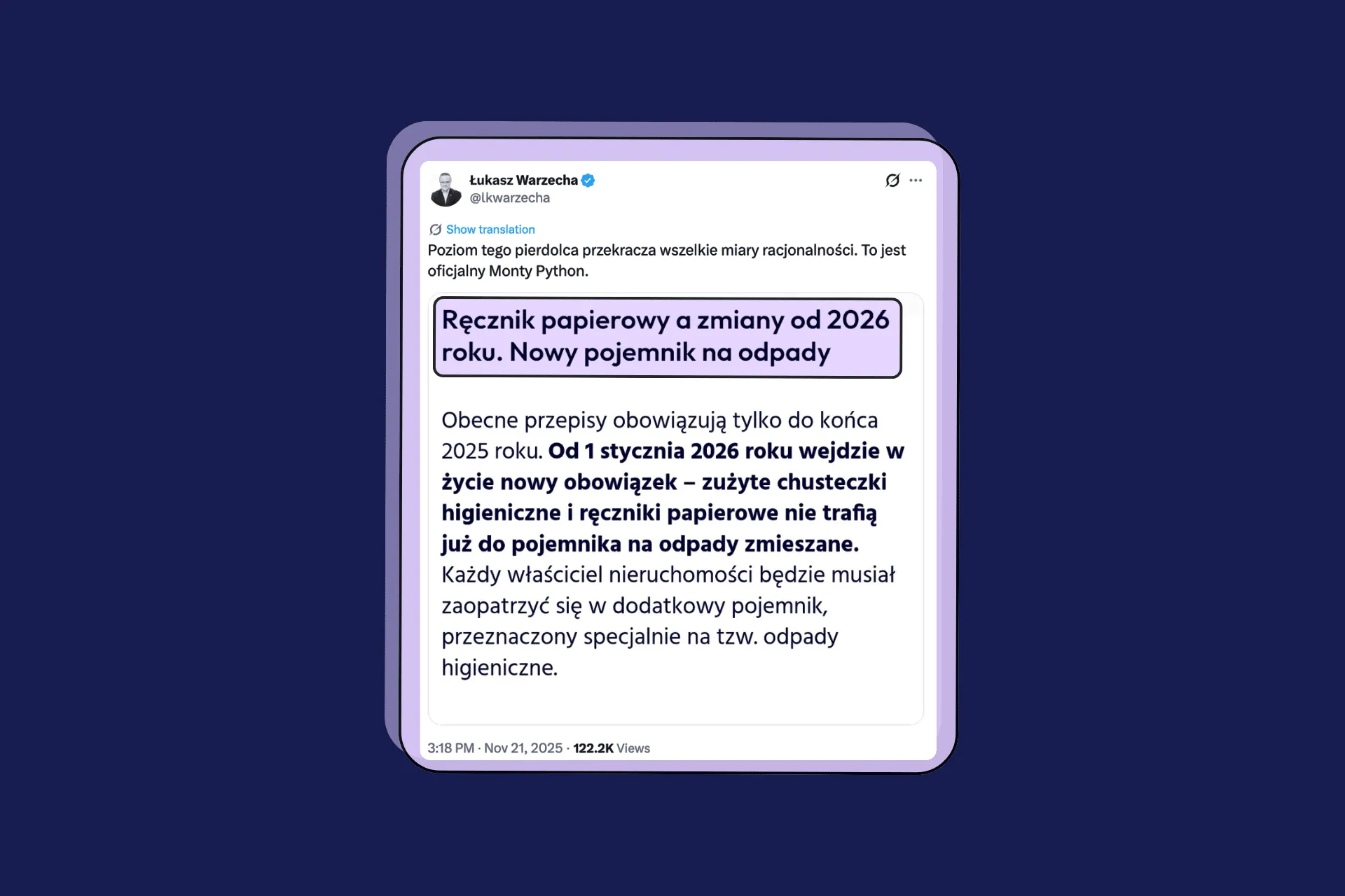 Dodatkowy pojemnik na odpady higieniczne? Manipulacja Łukasza Warzechy