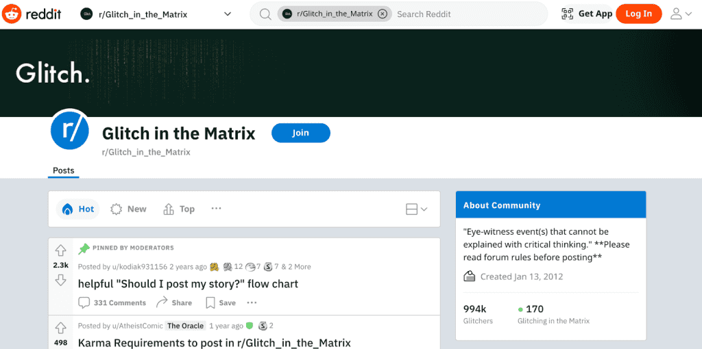 Strona “Glitch in the Matrix” na Reddicie